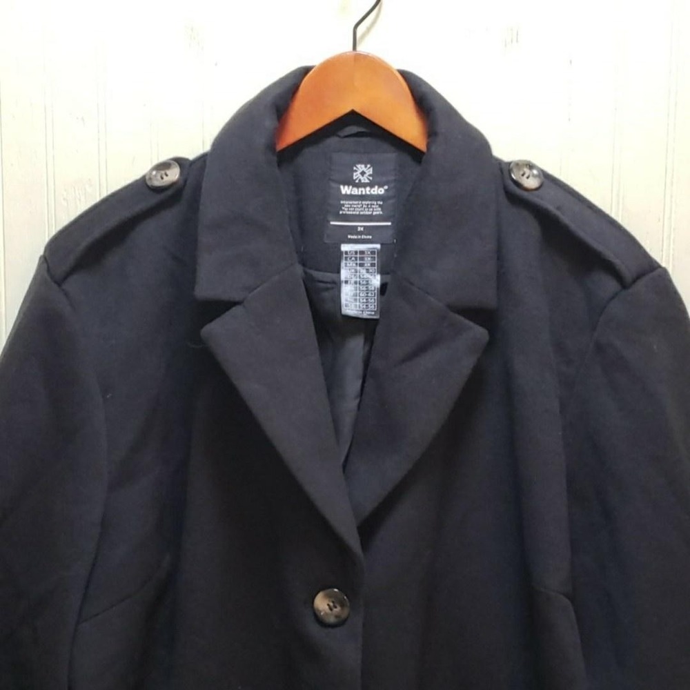 Wantdo Coat Mens 3XL Black Polyester Overcoat Button Front Lined Winter